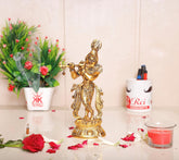 Krishnapath Lord Krishna Metal Statue – Krishna Murti Playing Flute for Temple Pooja, Home Decor, Office, Showpiece, Gift Idol for Relatives & Friends