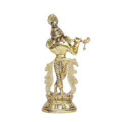 Krishnapath Lord Krishna Metal Statue – Krishna Murti Playing Flute for Temple Pooja, Home Decor, Office, Showpiece, Gift Idol for Relatives & Friends