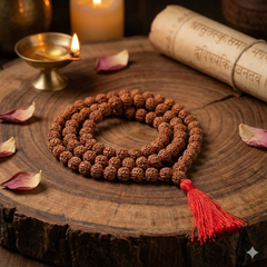 Krishnapath Rudraksha Mala Original Brown - 7-8 mm with Lab Certificate | 5 Mukhi Rudraksha Mala 108+1 Beads | Kanthi Mala for Japa, Puja & Daily Wear