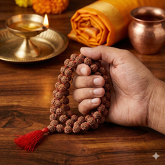 Krishnapath Rudraksha Mala Original Brown - 7-8 mm with Lab Certificate | 5 Mukhi Rudraksha Mala 108+1 Beads | Kanthi Mala for Japa, Puja & Daily Wear