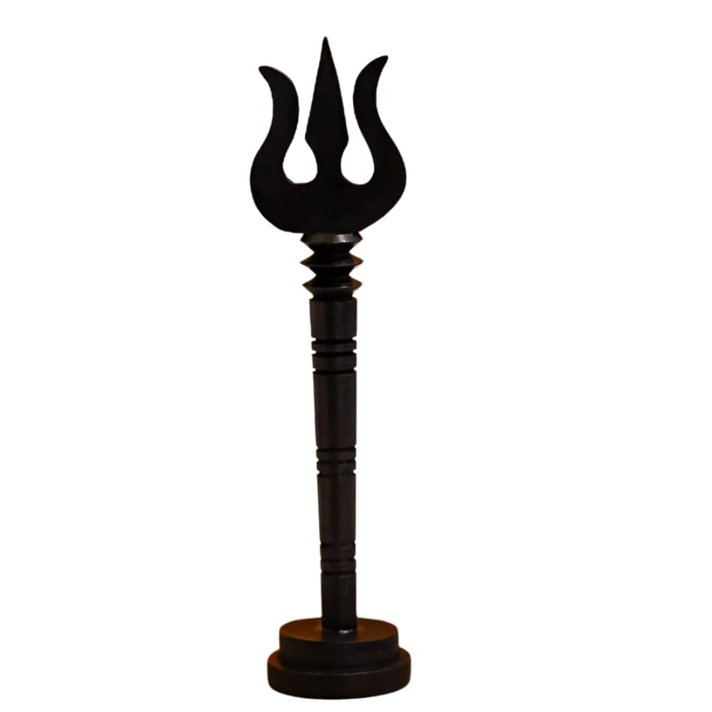 Original Trishul Karungali Soolam with Stand Base | Government Lab Certified | Natural Ebony Wood Trishul | Fine Carved Black Karungali Soolam for Puja, Temple & Home Protection Main image