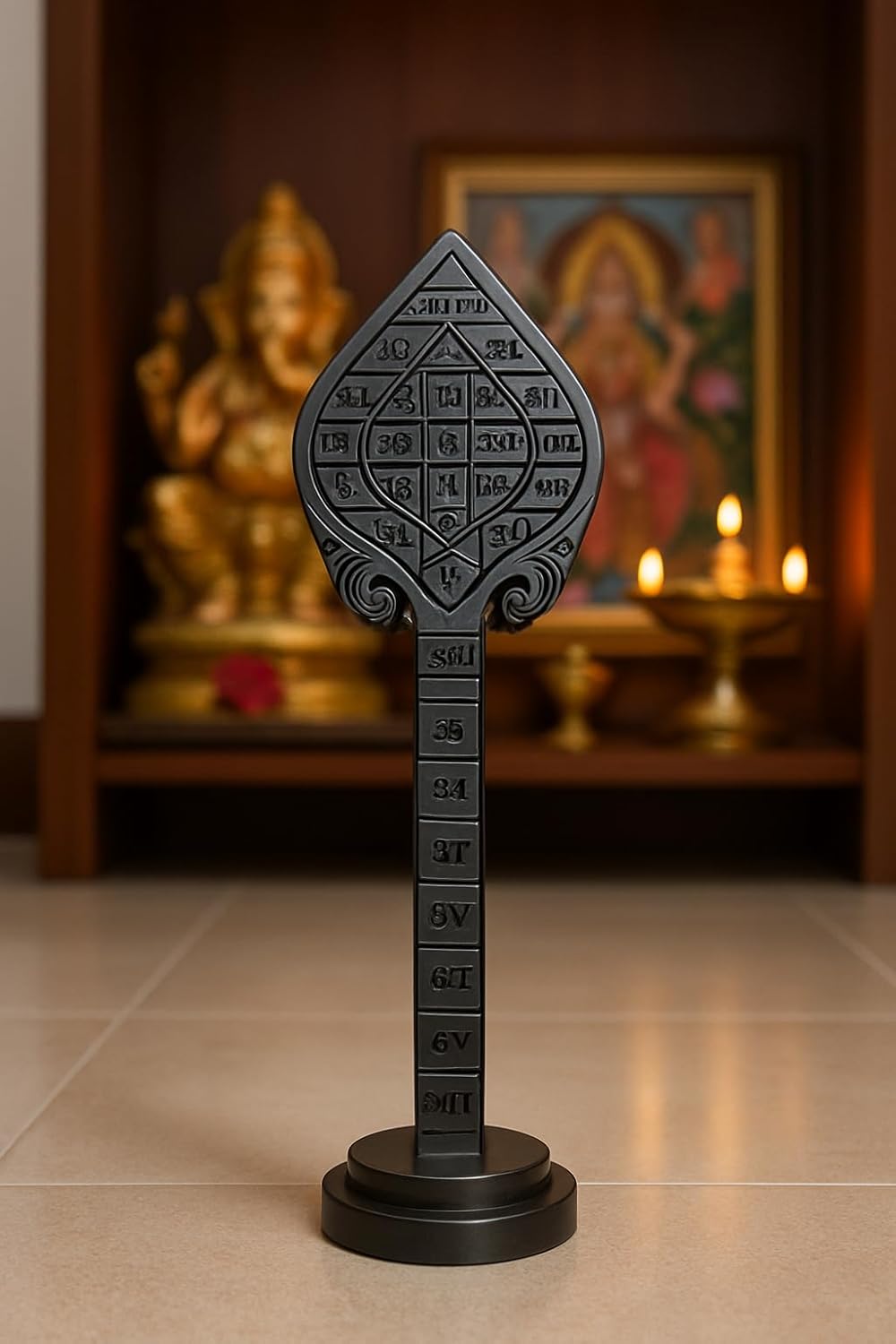 Natural Karungali Sastra Bandham Yantra Vel with Stand | Fine Carved Karungali Sasthira Pantham Vel | Pamban Swamigal Bandham Vel for Puja, Temple, Home & Spiritual Use | Handcrafted Sacred Ebony Wood Vel Main image