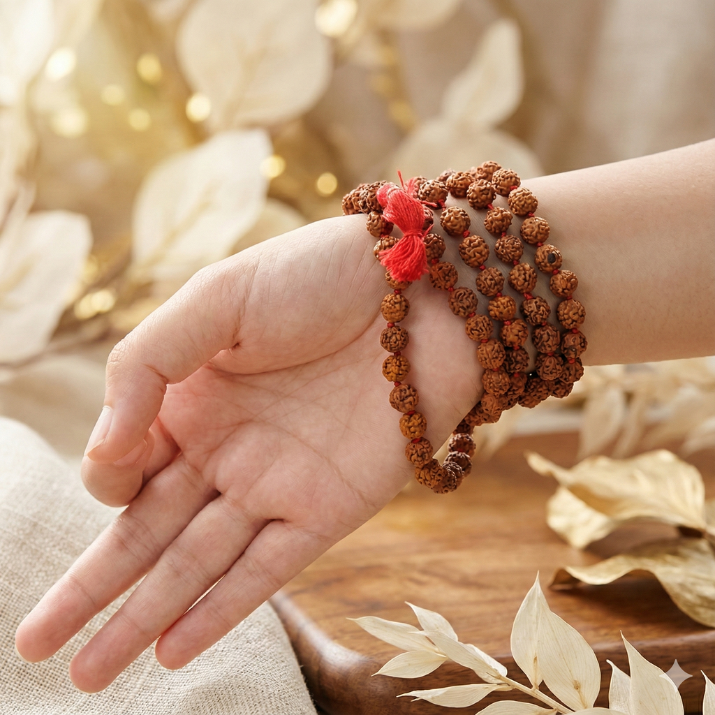 Krishnapath Rudraksha Mala Original Brown - 7-8 mm with Lab Certificate | 5 Mukhi Rudraksha Mala 108+1 Beads | Kanthi Mala for Japa, Puja & Daily Wear