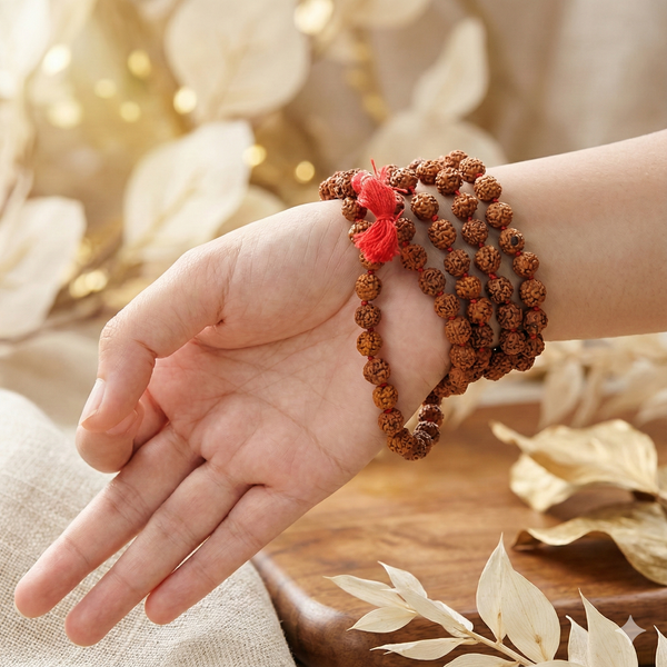 Krishnapath Rudraksha Mala Original Brown - 7-8 mm with Lab Certificate | 5 Mukhi Rudraksha Mala 108+1 Beads | Kanthi Mala for Japa, Puja & Daily Wear