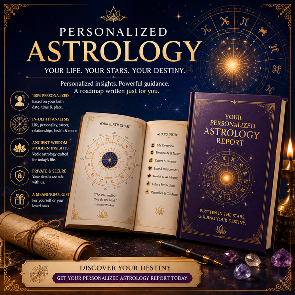 Personalized Vedic Horoscope Report – Complete Birth Chart Analysis | Career, Marriage, Love, Finance & Life Guidance | Printed Horoscope Book