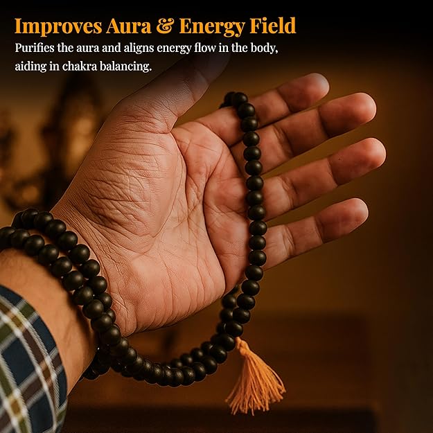 Krishnapath Karungali Malai Original – Karungali Mala 108 Beads – Black Ebony Wood Japa Mala for Meditation, Healing & Protection – Spiritual Mala for Men & Women